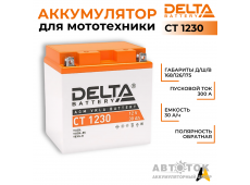 Мотоаккумулятор Delta CT 1230, 12V 30Ah, 300А YTX30L-BS, YB30L-B, YTX30L обратная пол.