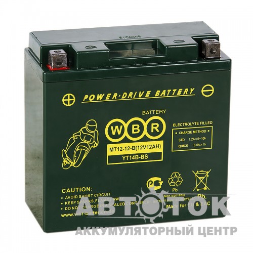 Автомобильный аккумулятор WBR MT12-12-B AGM 12 Ач 210А П.П.150x69x145 YT14B-BS